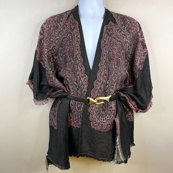 Womens Blanket Kimono Shawl Wrap Fringe Top NWT One Size Shimmer Tapestry Duster - Picture 2 of 13